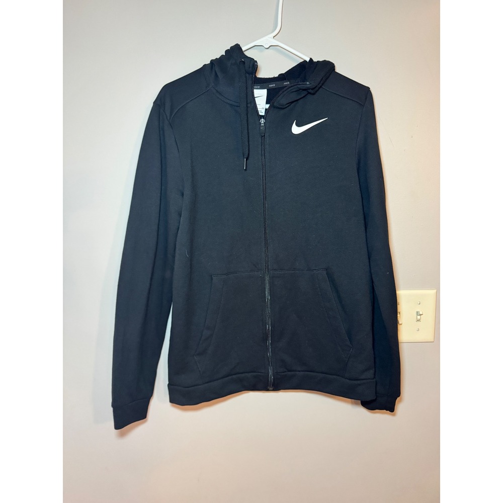 Nike Dri-FIT Full Zip Hoodie Black Athletic Sweatshirt Mens Small S